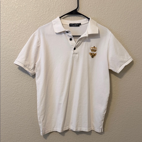 Vintage Dolce & Gabbana White Polo with Gold Embroidery